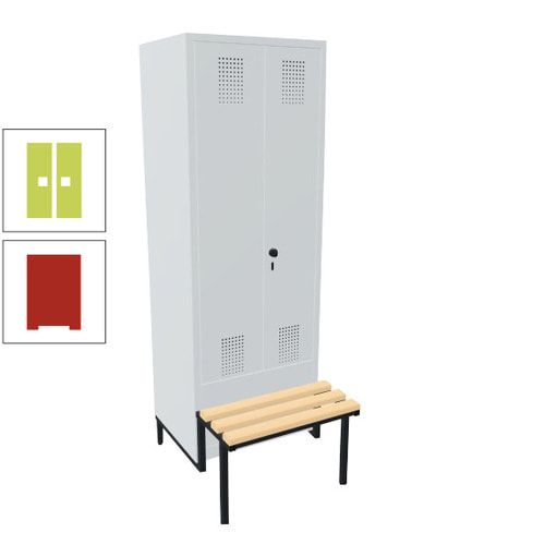 Doppel-Spind, Garderobenschrank, Buche Sitzbank integriert, 2 Abteile a 400 mm, Korpus anthrazitgrau, Tür anthrazitgrau, 1.850 x 800 x 815 mm (HxBxT)
