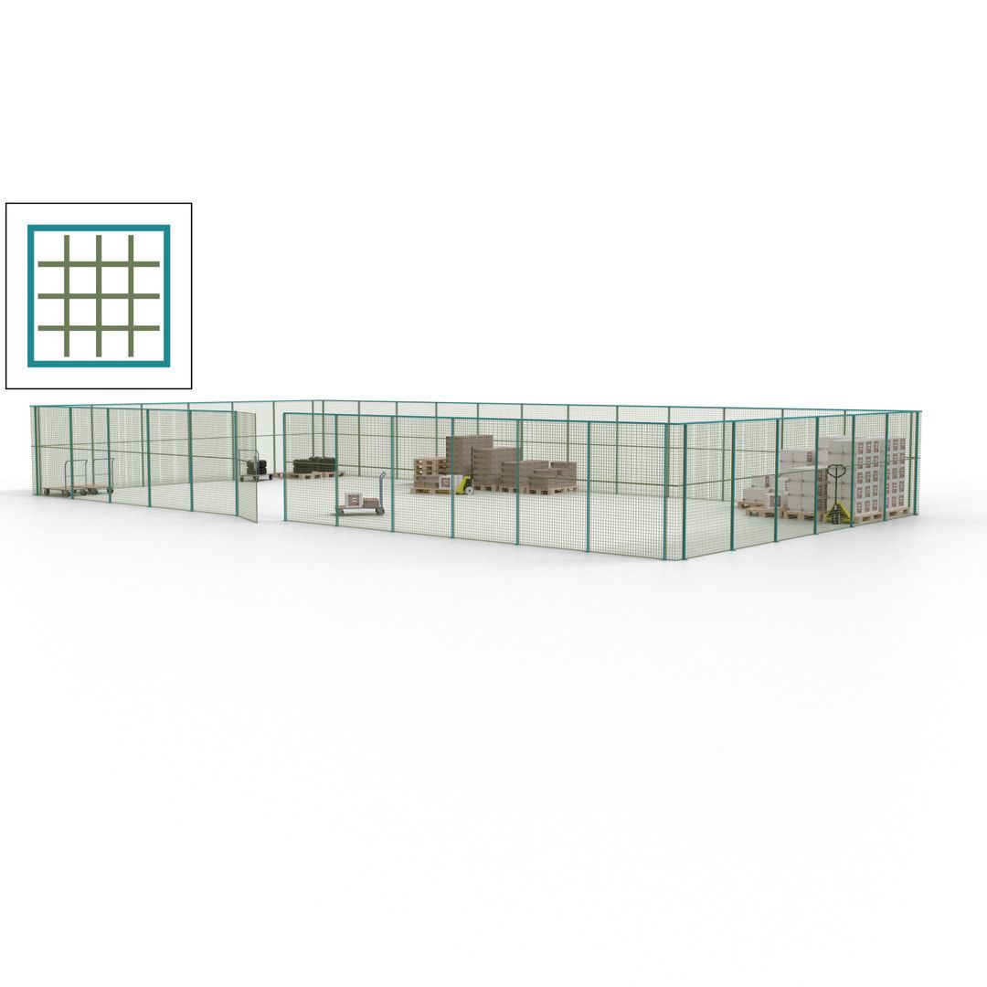 Maschinen Schutzgitter - Hallentrennwand - Sicherheitszaun - Tür - 54 m - 2.200 x 18.400 x 9.400 mm (HxBxT) - enzianblau