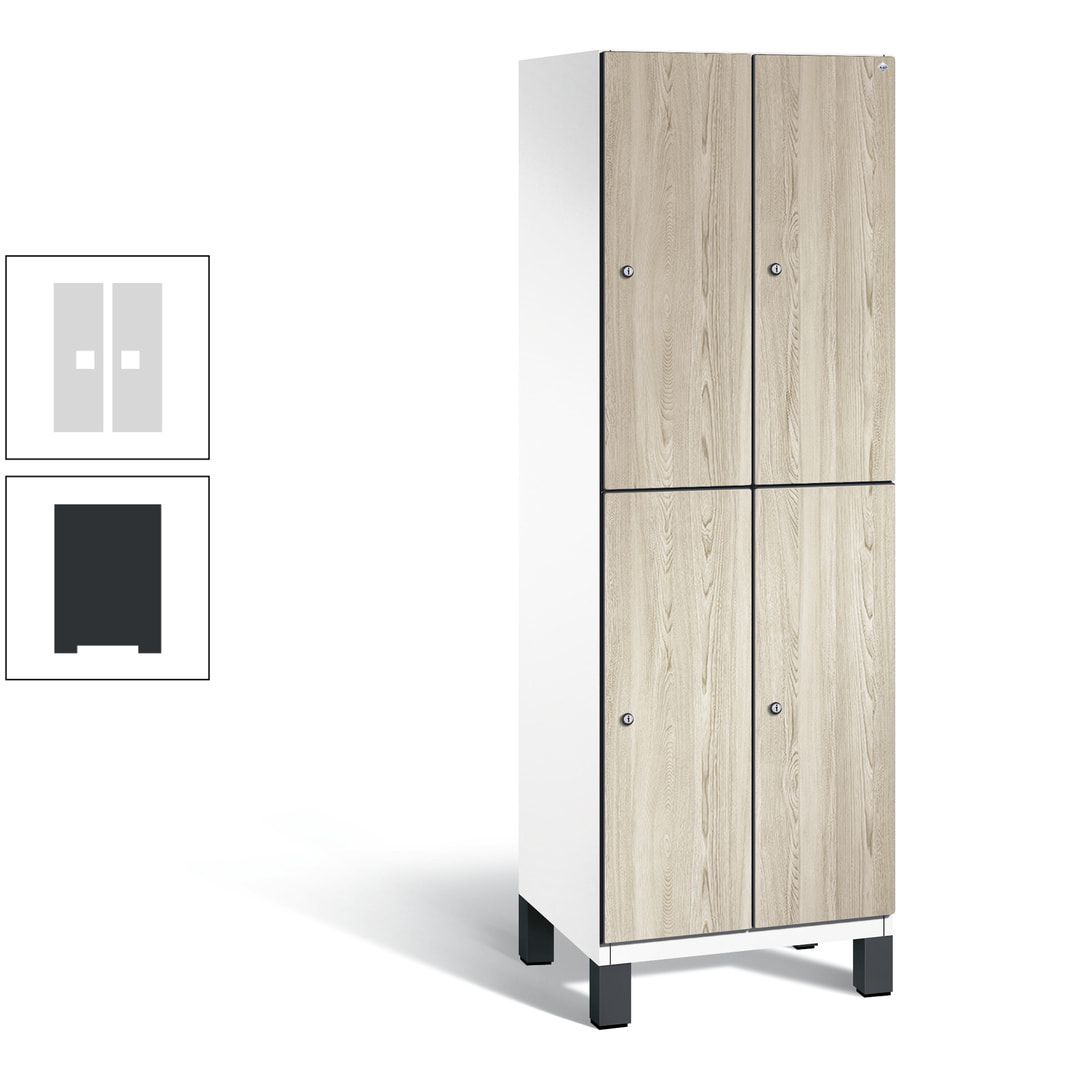 Fächerschrank, Garderobenschrank, mit Füßen, 2 Abteile, 1.980 x 600 x 525 mm (HxBxT), Korpus anthrazitgrau, Tür Donau-Ahorn