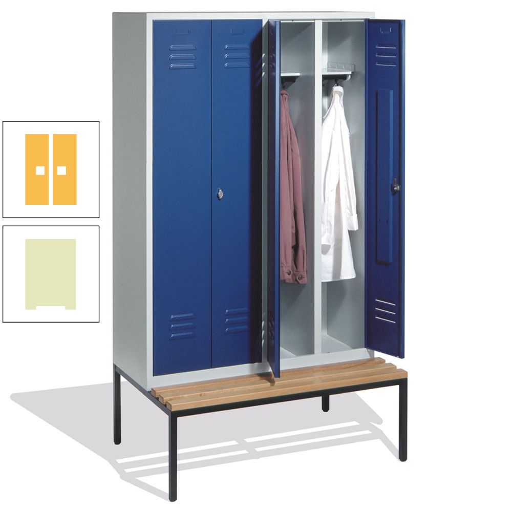Doppel-Spindschrank, Buche Sitzbank untergebaut, 4 Abteile a 300 mm, Korpus lichtgrau, Tür anthrazitgrau, 2.090 x 1.190 x 815 mm (HxBxT)