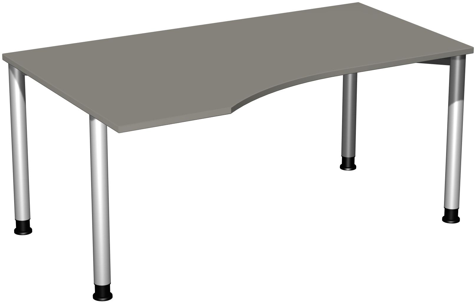 Eckschreibtisch mit einseitig verkürzten Füßen, 4-Fuß Flex, Ecke links, Höhe 680-800 mm, 1.600 x 1.000 mm (BxT), Gestell anthrazit, Ahorn