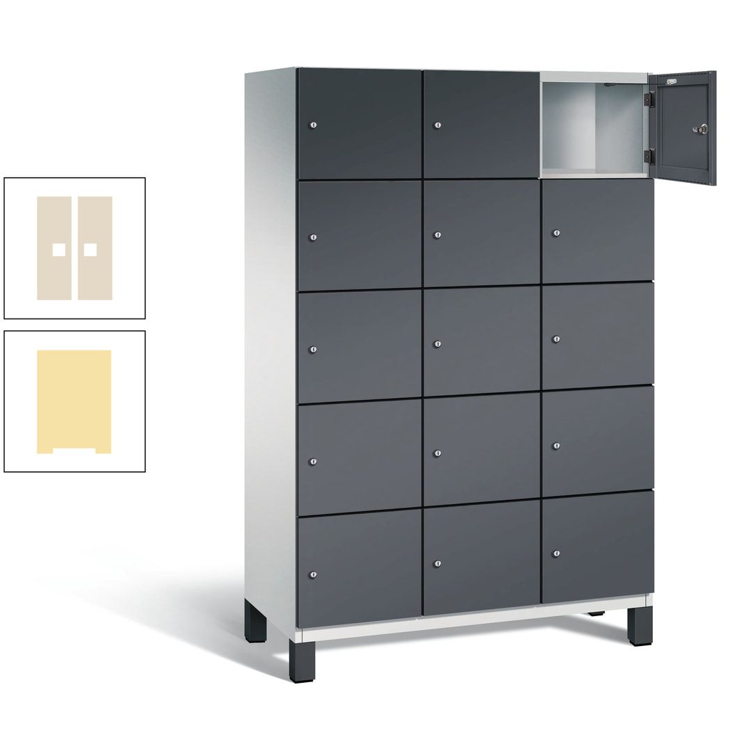 Fächerschrank, Stahlschrank, 15 Fächer, Türöffnungsbegrenzer, Füße, 1.980 x 1.200 x 525 mm (HxBxT), Korpus anthrazitgrau, Front anthrazitgrau
