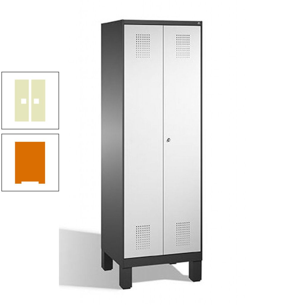 Doppel-Spind, Doppeltüren, Garderobenschrank mit Füßen, 2 Abteile a 300 mm, Korpus anthrazitgrau, Tür anthrazitgrau, 1.850 x 600 x 500 mm (HxBxT)