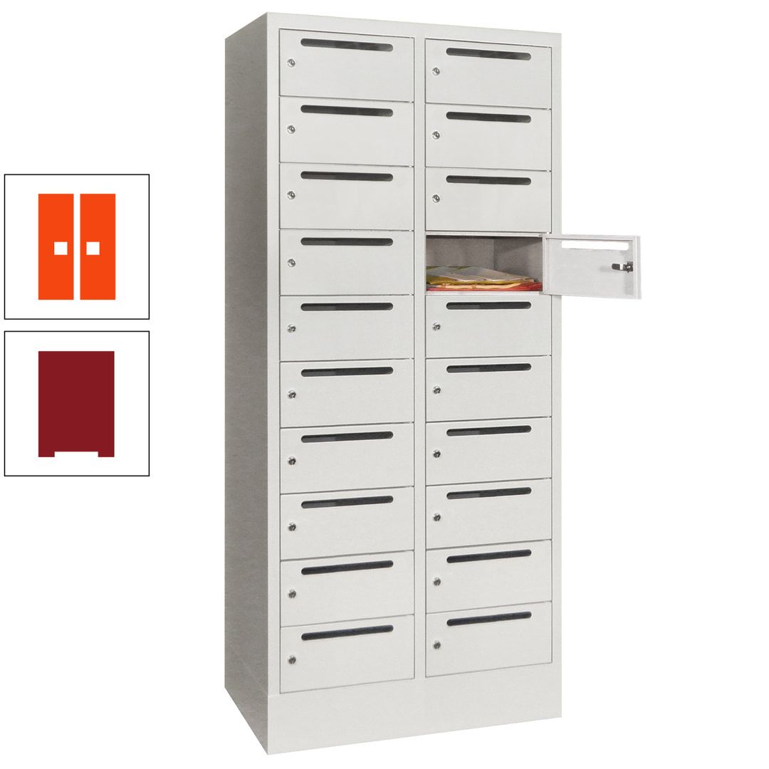Postverteilerschrank, Schließfachschrank, 2 Abteile a 400 mm, 20 Fächer, 1.850 x 800 x 500 mm (HxBxT), Korpus anthrazitgrau, Front anthrazitgrau