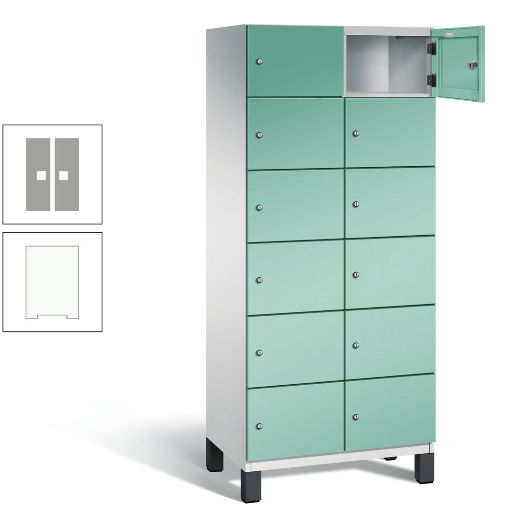 Fächerschrank, Stahlschrank, 12 Fächer, Türöffnungsbegrenzer, Füße, 1.980 x 800 x 525 mm (HxBxT), Korpus anthrazitgrau, Front anthrazitgrau