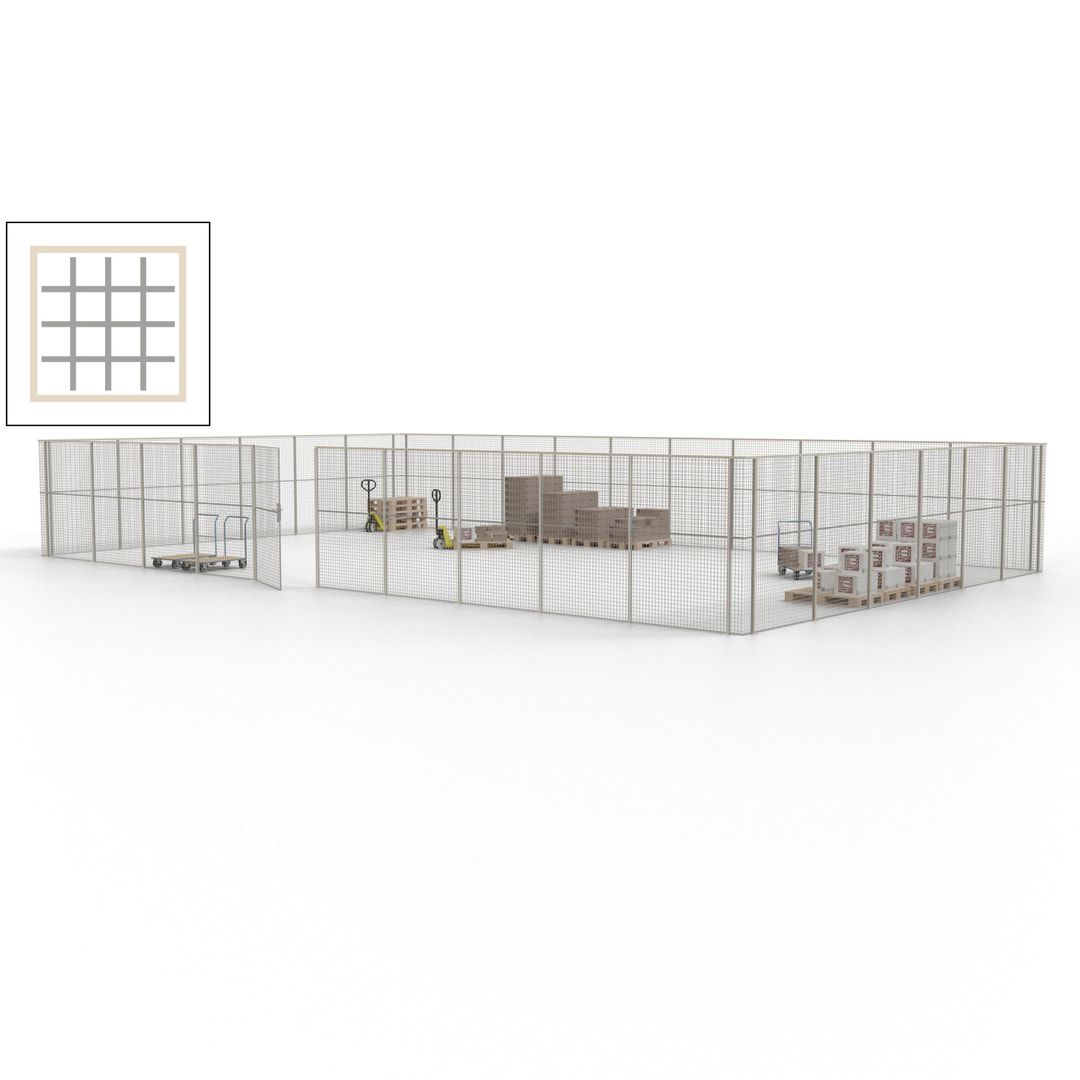 Maschinen Schutzgitter - Hallentrennwand - Sicherheitszaun - Tür - 48 m - 2.200 x 15.400 x 9.400 mm (HxBxT) - enzianblau