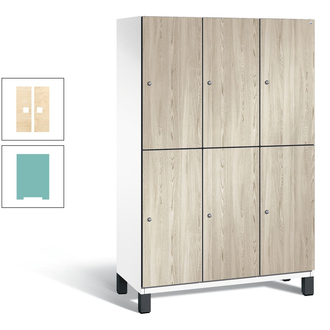 Fächerschrank, Garderobenschrank, mit Füßen, 3 Abteile, 1.980 x 1.200 x 525 mm (HxBxT), Korpus anthrazitgrau, Tür Donau-Ahorn
