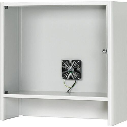 Monitorgehäuse, 26 Zoll, Flügeltür, Sichtfenster, Ventilator, Staubschutz-Filter, Ablagefach, Computertisch - Anthrazitgrau