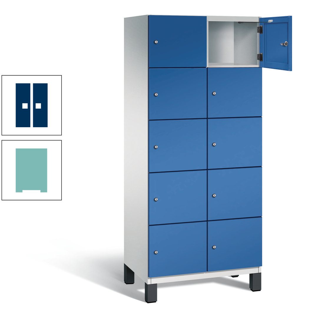 Fächerschrank, Stahlschrank, 10 Fächer, Türöffnungsbegrenzer, Füße, 1.980 x 800 x 525 mm (HxBxT), Korpus anthrazitgrau, Front anthrazitgrau