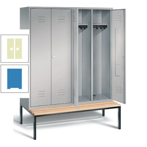 Doppel-Spindschrank, Buche Sitzbank untergebaut, 4 Abteile a 400 mm, Korpus lichtgrau, Tür anthrazitgrau, 2.090 x 1.590 x 815 mm (HxBxT)
