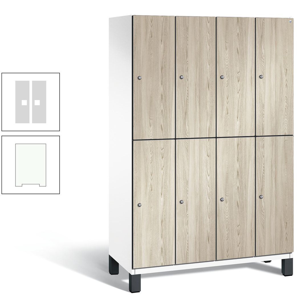 Fächerschrank, Garderobenschrank, mit Füßen, 4 Abteile, 1.980 x 1.200 x 525 mm (HxBxT), Korpus anthrazitgrau, Tür Donau-Ahorn