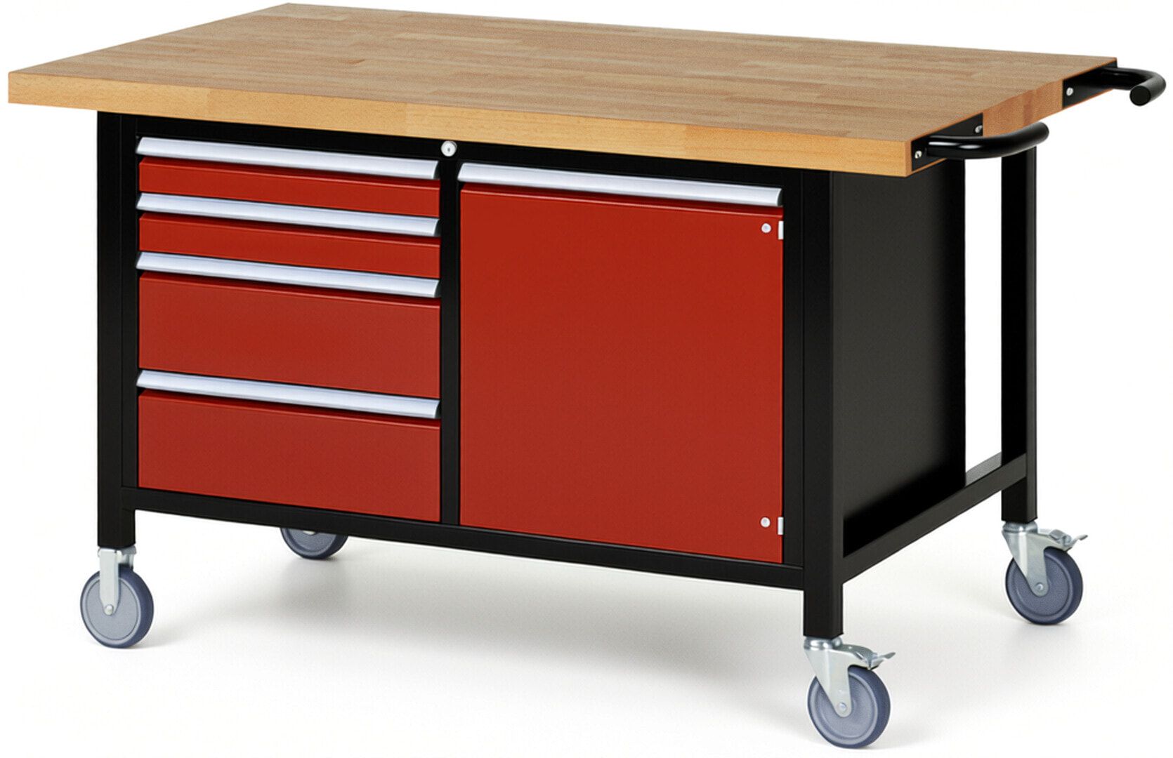 Mobile Werkbank, Schrank - 4 Schubladen - Teilauszug - 90:2/180:2 - Höhe 920-1.120 mm - 1.500 x 900 mm - 450 kg - Anthrazitgrau