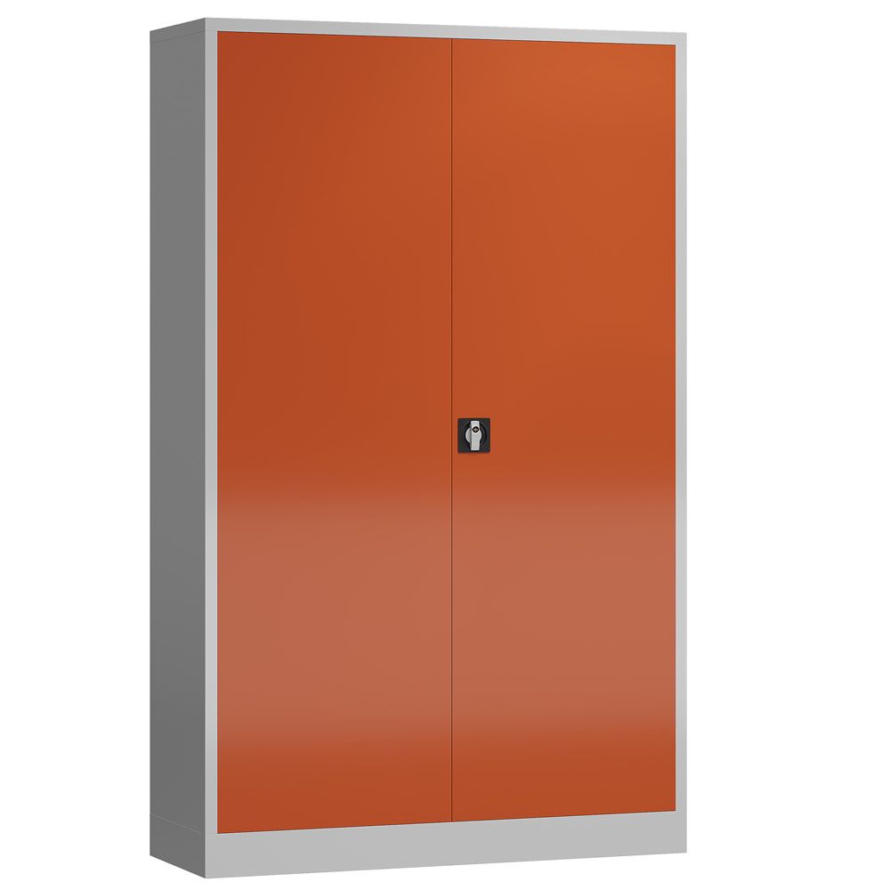 Aktenschrank, Büroschrank, abschließbar, Flügeltüren, 4 Fachböden, 1.945 x 1.200 x 420 mm (HxBxT), Stahl, Korpus und Türen lichtgrau
