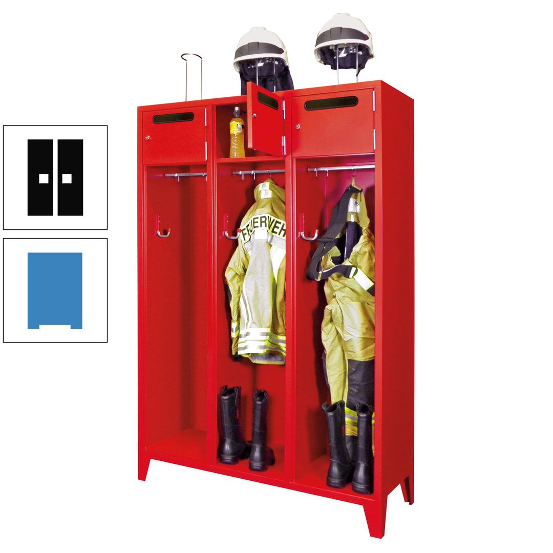 Feuerwehrschrank - 3 Abteile - Ablagefach mit Tür, Einwurfschlitz - 2.100 x 1.230 x 500 mm (HxBxT) - anthrazitgrau