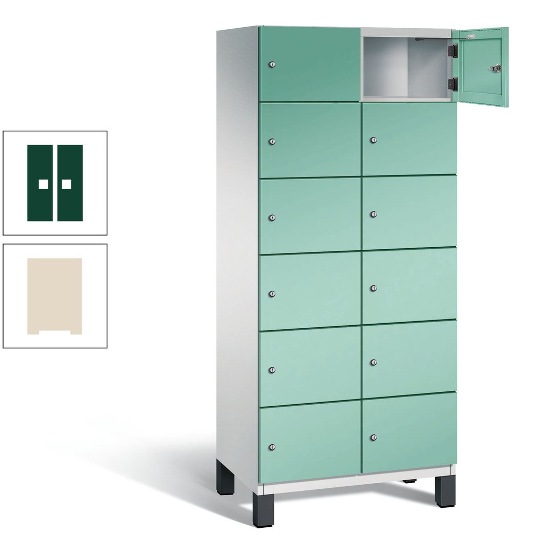 Fächerschrank, Stahlschrank, 12 Fächer, Türöffnungsbegrenzer, Füße, 1.980 x 800 x 525 mm (HxBxT), Korpus anthrazitgrau, Front anthrazitgrau