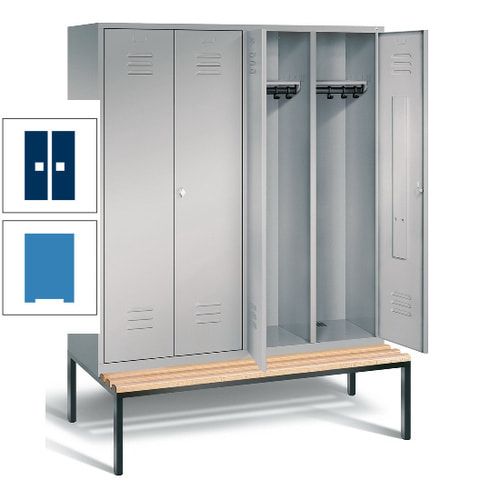 Doppel-Spindschrank, Buche Sitzbank untergebaut, 4 Abteile a 400 mm, Korpus lichtgrau, Tür anthrazitgrau, 2.090 x 1.590 x 815 mm (HxBxT)