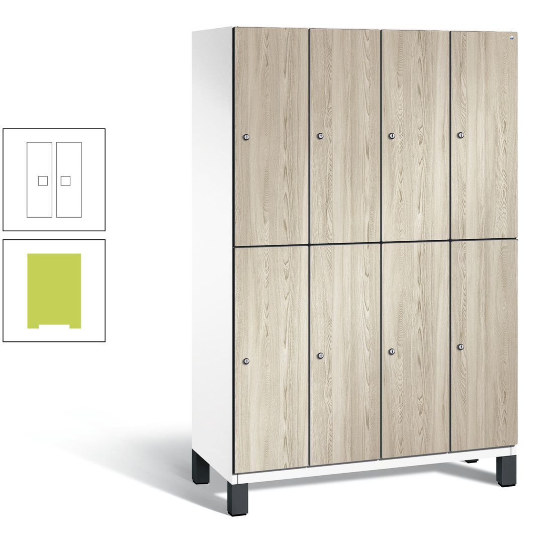 Fächerschrank, Garderobenschrank, mit Füßen, 4 Abteile, 1.980 x 1.200 x 525 mm (HxBxT), Korpus anthrazitgrau, Tür Donau-Ahorn