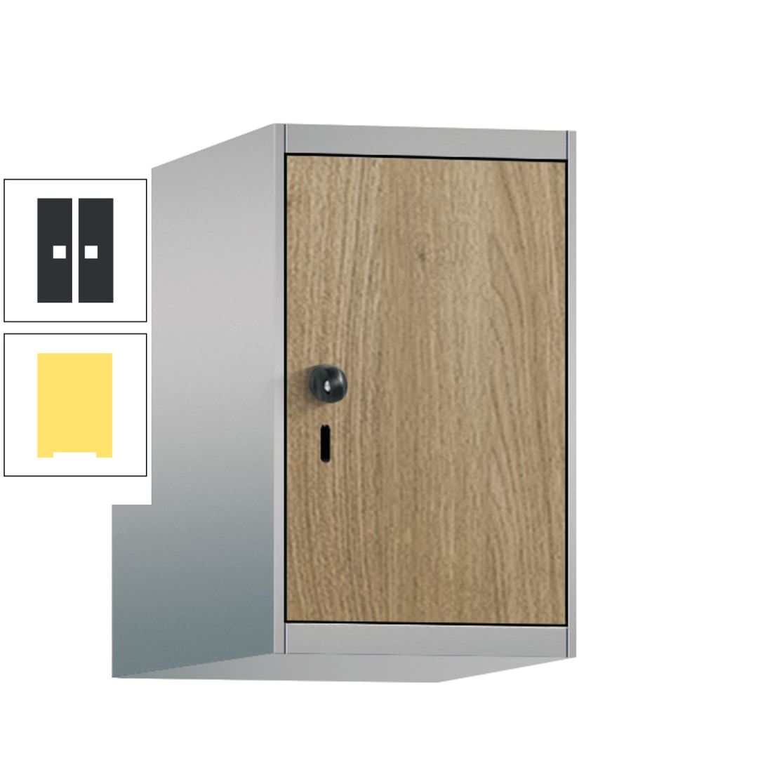 Aufsatzschrank, Schrankaufsatz, 1 Fach a 300 mm, Farbe Pastellgelb, Tür anthrazitgrau, 500 x 300 x 500 mm (HxBxT)