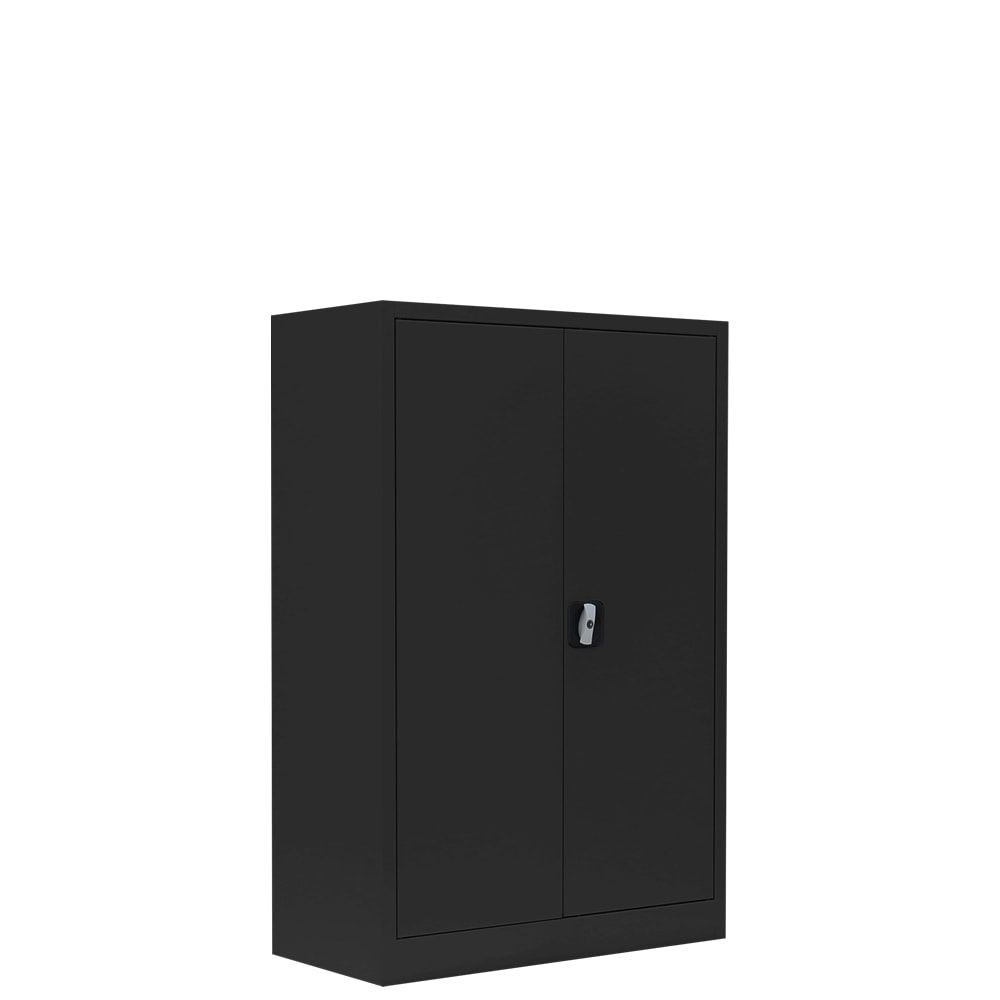 Aktenschrank, Büroschrank, abschließbar, Flügeltüren, 2 Fachböden, 1.200 x 925 x 422 mm (HxBxT), Stahl, Korpus und Türen in lichtgrau