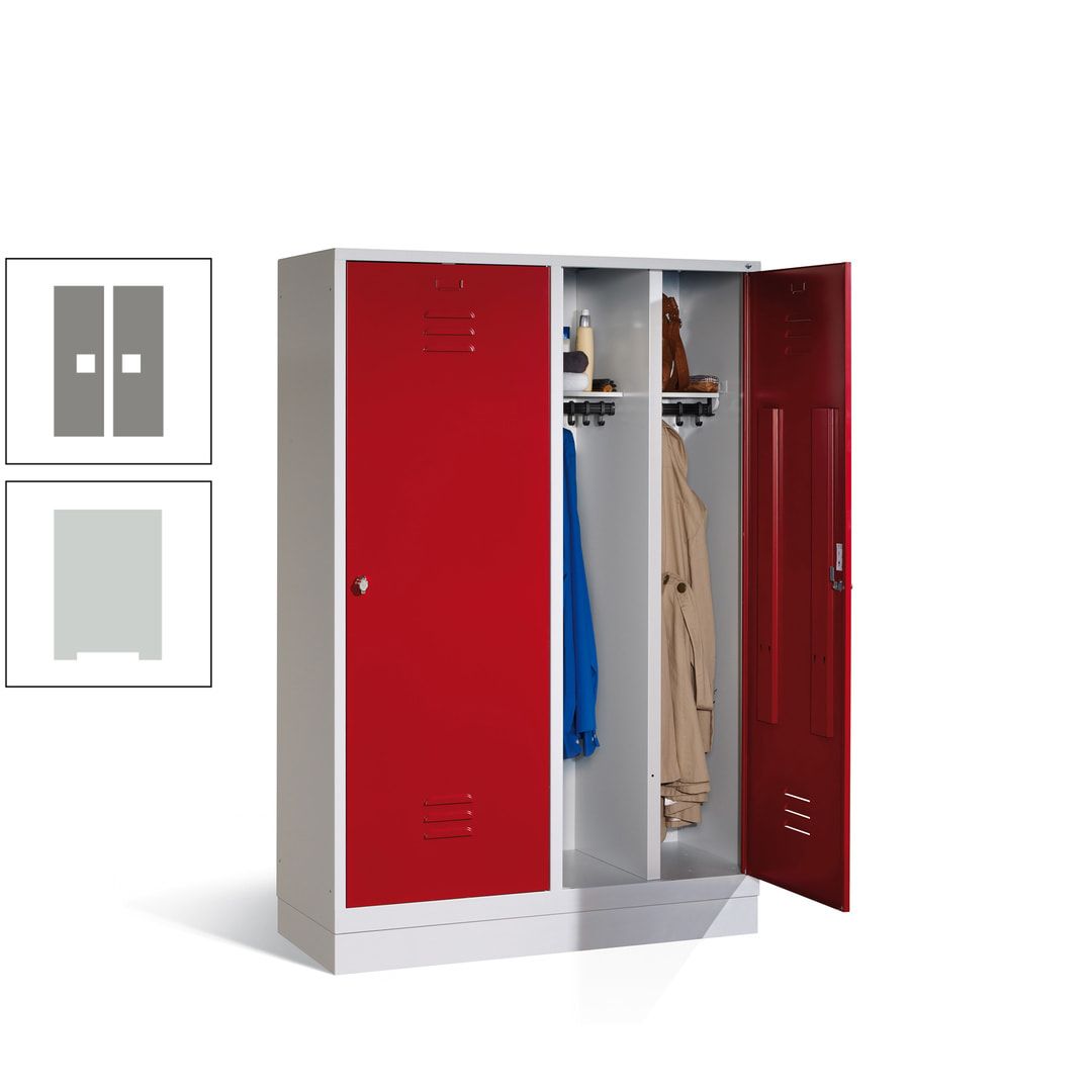 Doppel-Spind mit Großtüren, Garderobenschrank mit Sockel, 4 Abteile a 300 mm, Korpus anthrazitgrau, Tür anthrazitgrau, 1.800 x 1.190 x 500 mm (HxBxT)