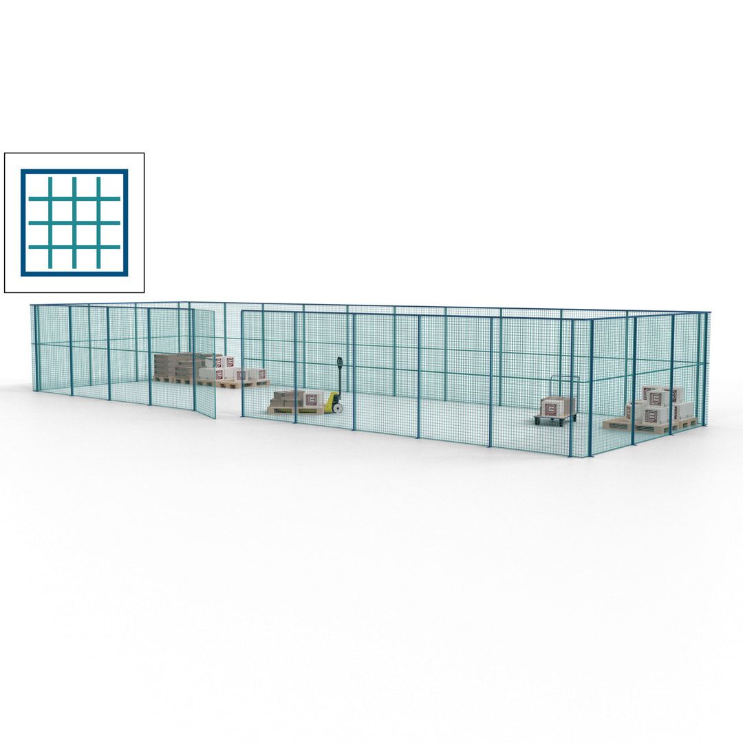 Maschinen Schutzgitter - Hallentrennwand - Sicherheitszaun - Tür - 39 m - 2.200 x 15.400 x 4.900 mm (HxBxT) - enzianblau