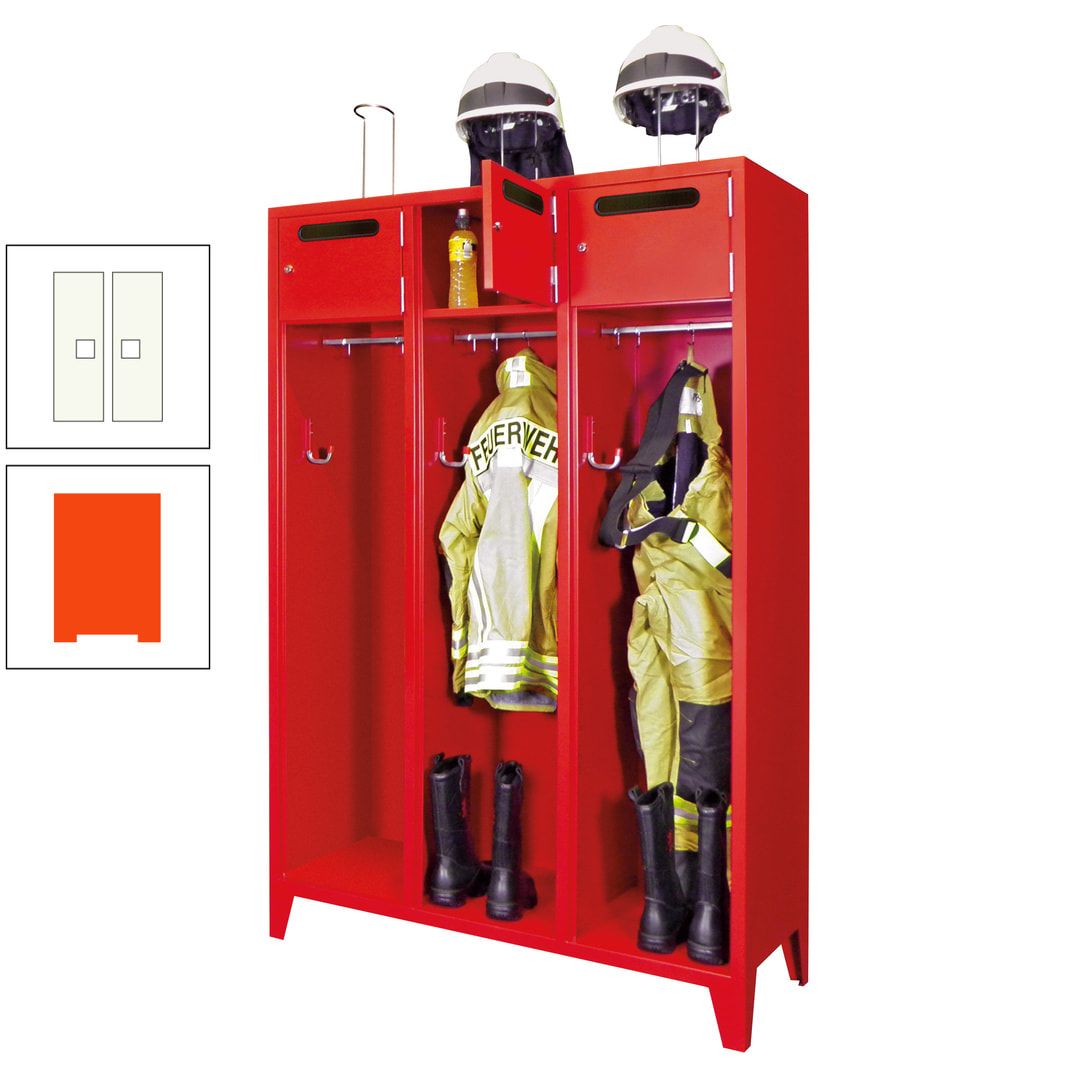 Feuerwehrschrank - 3 Abteile - Ablagefach mit Tür, Einwurfschlitz - 2.100 x 1.230 x 500 mm (HxBxT) - anthrazitgrau