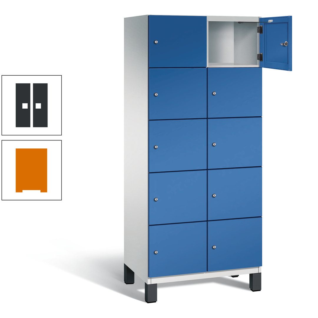 Fächerschrank, Stahlschrank, 10 Fächer, Türöffnungsbegrenzer, Füße, 1.980 x 800 x 525 mm (HxBxT), Korpus anthrazitgrau, Front anthrazitgrau