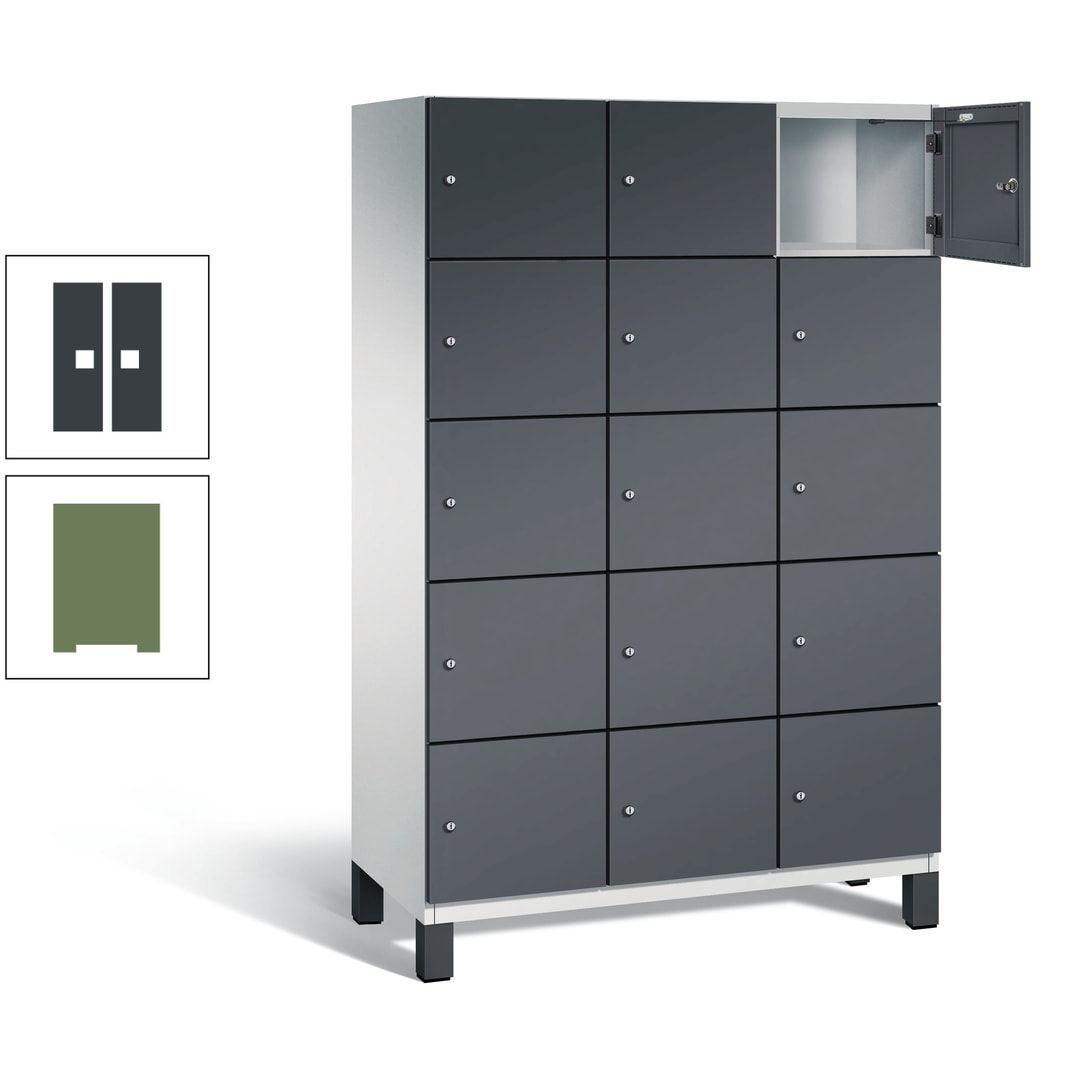 Fächerschrank, Stahlschrank, 15 Fächer, Türöffnungsbegrenzer, Füße, 1.980 x 1.200 x 525 mm (HxBxT), Korpus anthrazitgrau, Front anthrazitgrau