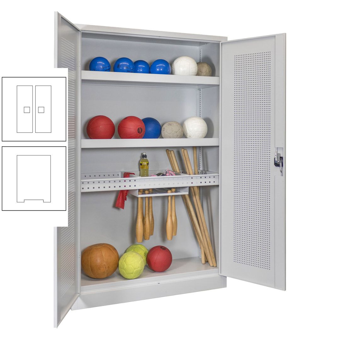 Sportschrank - Lochfeldtüren - Variante 2 - 1.950x1.200x500 mm (HxBxT) - anthrazitgrau