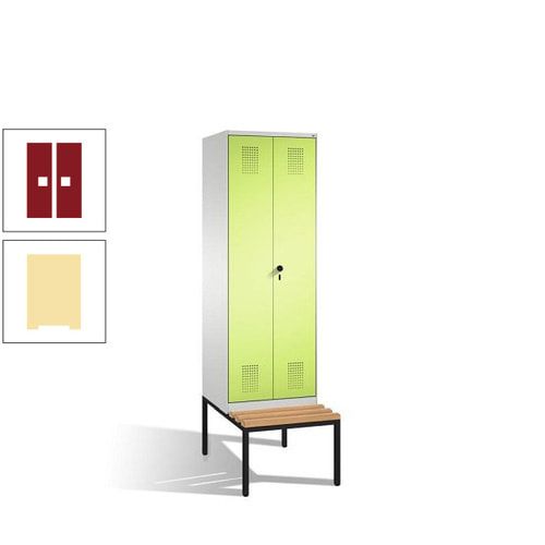 Doppel-Spind, Garderobenschrank, Buche Sitzbank untergebaut, 2 Abteile a 300 mm, Korpus anthrazitgrau, Tür anthrazitgrau, 2.090 x 600 x 815 mm (HxBxT)