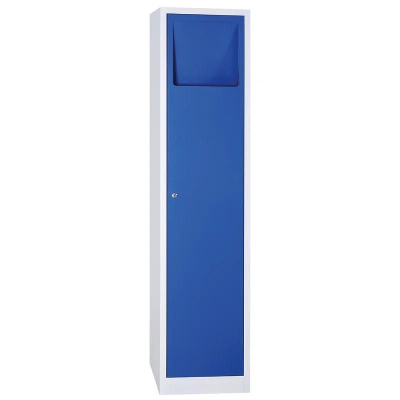 Wäschesammelschrank, Wäscheschrank, Stahlschrank, Sockel, Klappe, Zylinderschloss, 1.800 x 415 x 500 mm (HxBxT), Korpus lichtgrau, Front enzianblau