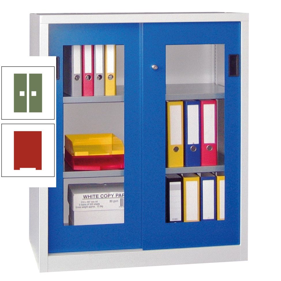 Schiebetürenschrank - Sichtfenstertüren - 1.000x1.000x400 mm (HxBxT) - 2 Böden, gepulvert - Zylinderschloss - anthrazitgrau