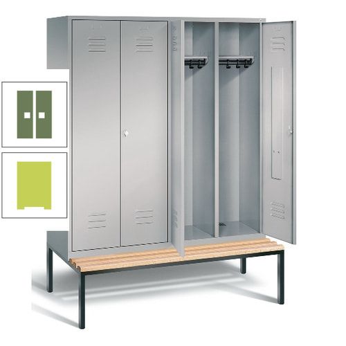 Doppel-Spindschrank, Buche Sitzbank untergebaut, 4 Abteile a 400 mm, Korpus lichtgrau, Tür anthrazitgrau, 2.090 x 1.590 x 815 mm (HxBxT)