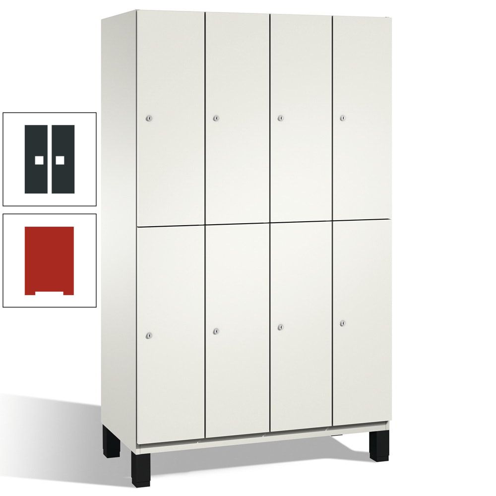 Fächerschrank, Stahlschrank, doppelstöckig, 8 Fächer, mit Füßen, Korpus enzianblau, Tür Fernblau, 1.980 x 1.200 x 525 mm (HxBxT)