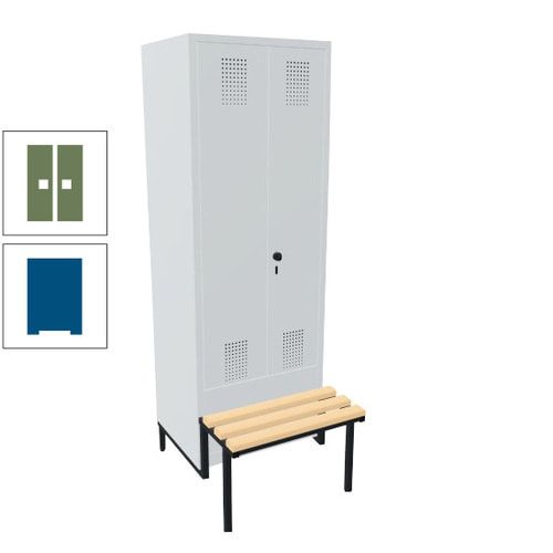 Doppel-Spind, Garderobenschrank, Buche Sitzbank integriert, 2 Abteile a 400 mm, Korpus anthrazitgrau, Tür anthrazitgrau, 1.850 x 800 x 815 mm (HxBxT)