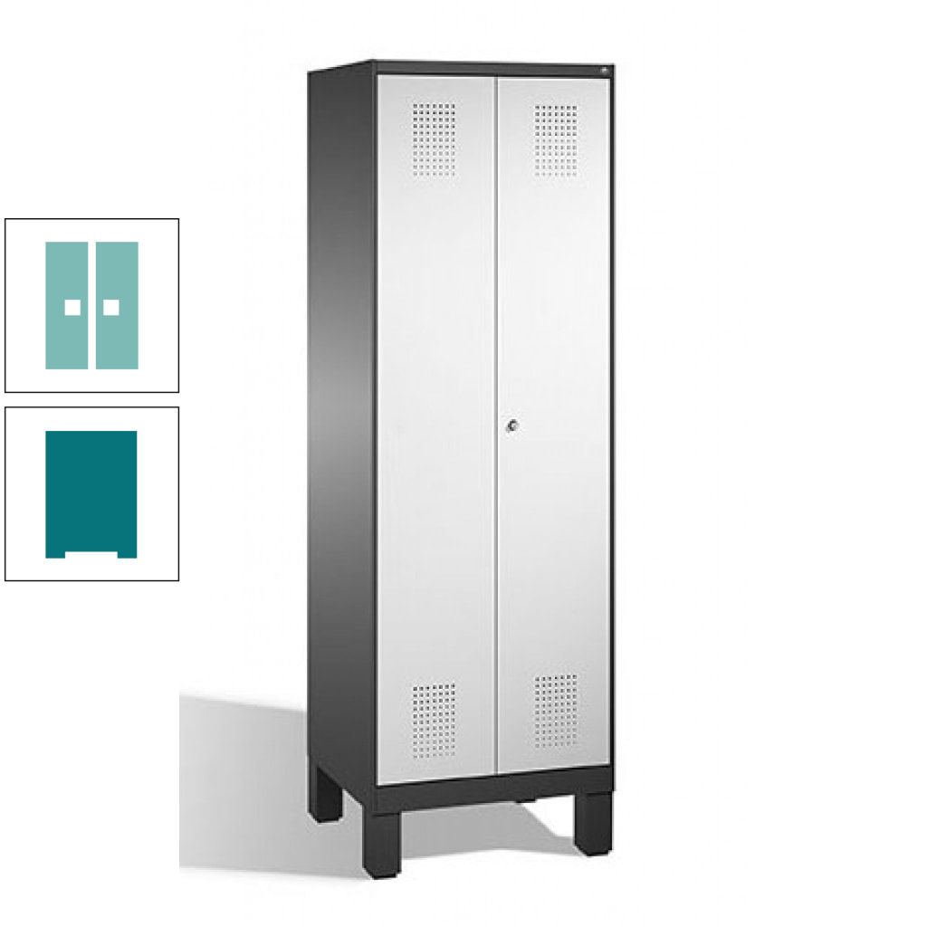 Doppel-Spind, Doppeltüren, Garderobenschrank mit Füßen, 2 Abteile a 300 mm, Korpus anthrazitgrau, Tür anthrazitgrau, 1.850 x 600 x 500 mm (HxBxT)