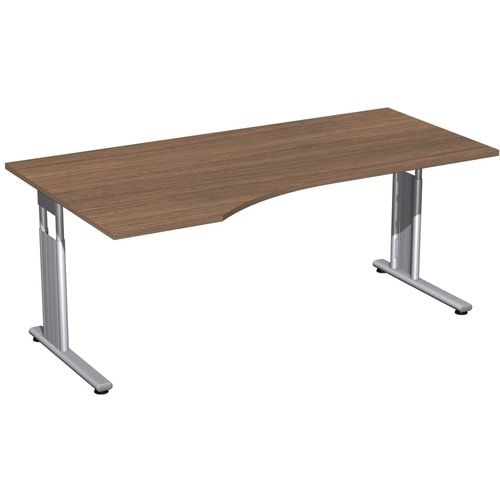 Eckschreibtisch, Bürotisch, Füße einseitig verkürzt, C-Fuß Flex, Ecke links, 720 x 1.800 x 1.000 mm (HxBxT), Gestell silber, Dekor Ahorn