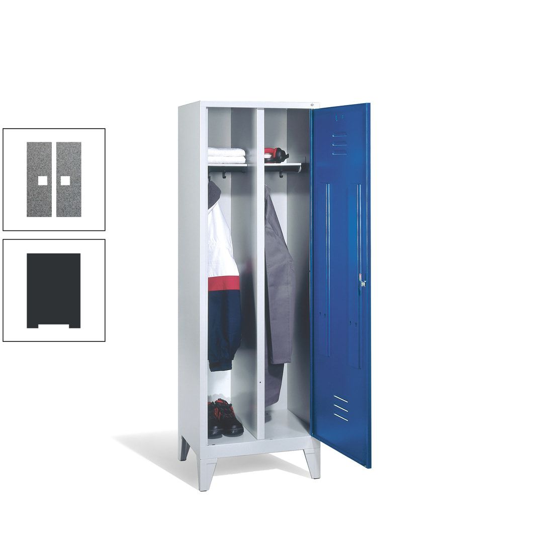 Doppel-Spind mit Großtür, Garderobenschrank mit Füßen, 2 Abteile a 300 mm, Korpus anthrazitgrau, Tür anthrazitgrau, 1.850 x 610 x 500 mm (HxBxT)