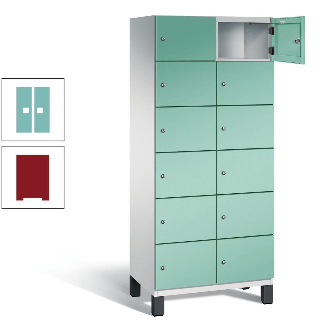 Fächerschrank, Stahlschrank, 12 Fächer, Türöffnungsbegrenzer, Füße, 1.980 x 800 x 525 mm (HxBxT), Korpus anthrazitgrau, Front anthrazitgrau