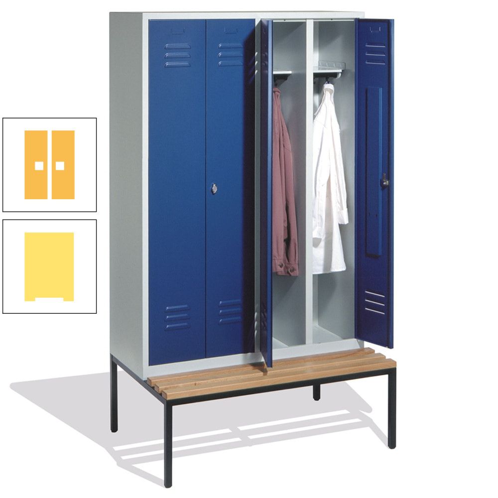 Doppel-Spindschrank, Buche Sitzbank untergebaut, 4 Abteile a 300 mm, Korpus lichtgrau, Tür anthrazitgrau, 2.090 x 1.190 x 815 mm (HxBxT)