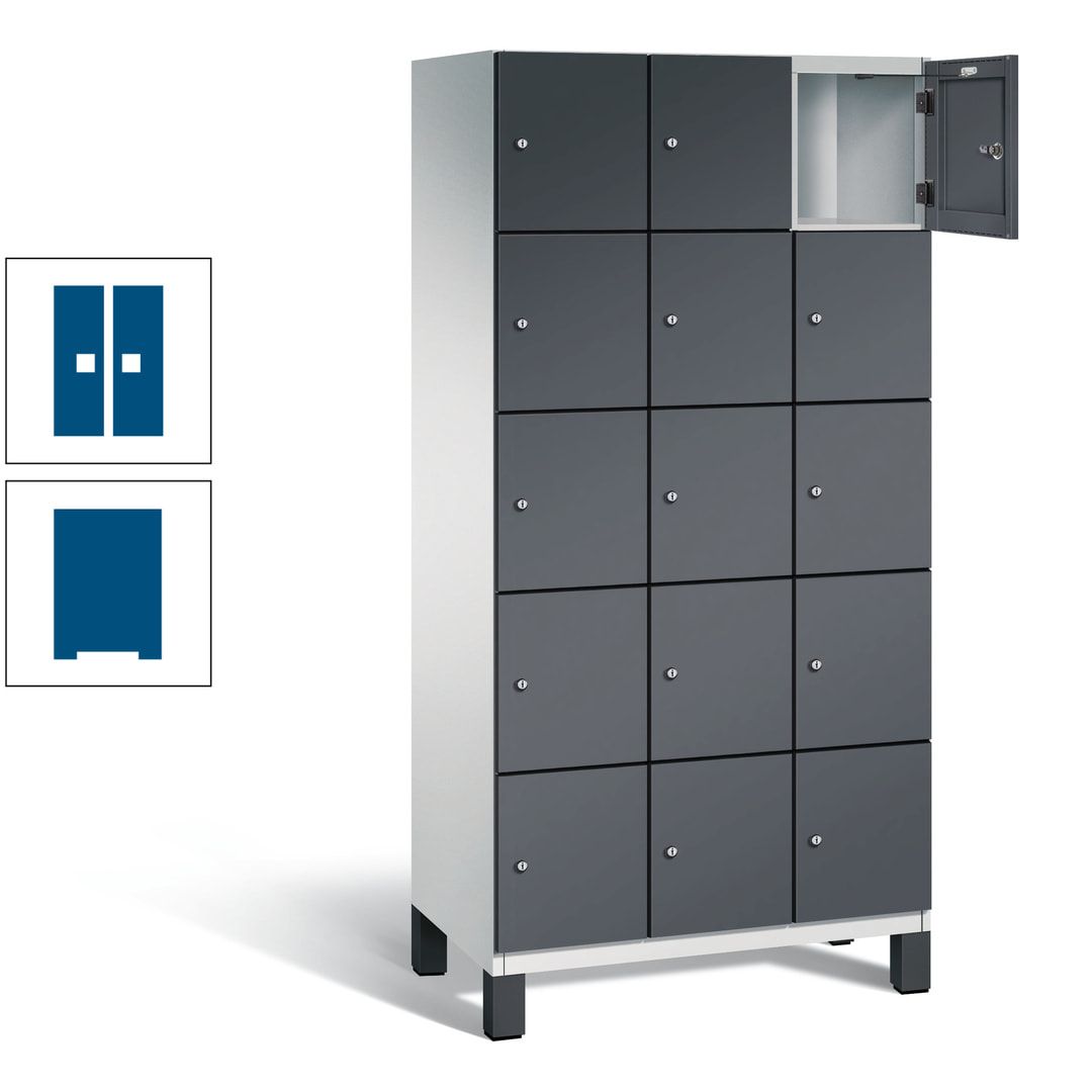 Fächerschrank, Stahlschrank, 15 Fächer, Türöffnungsbegrenzer, Füße, 1.980 x 900 x 525 mm (HxBxT), Korpus anthrazitgrau, Front anthrazitgrau