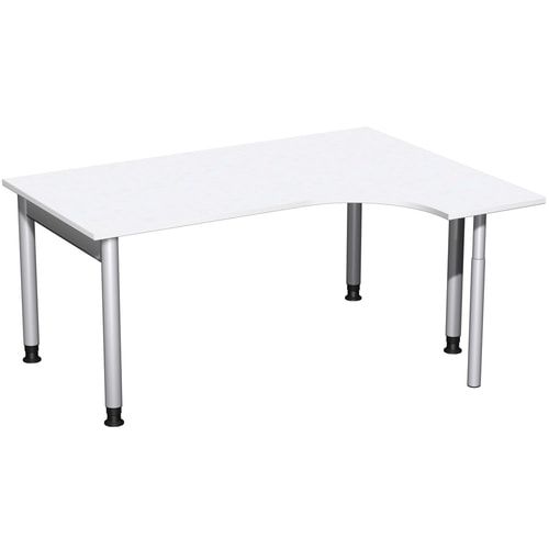 Eckschreibtisch, Ecke rechts, Füße einseitig verkürzt, 4-Fuß Pro, höhenverstellbar, 680-800 x 1.600 x 1.200 mm (HxBxT), Dekor Ahorn