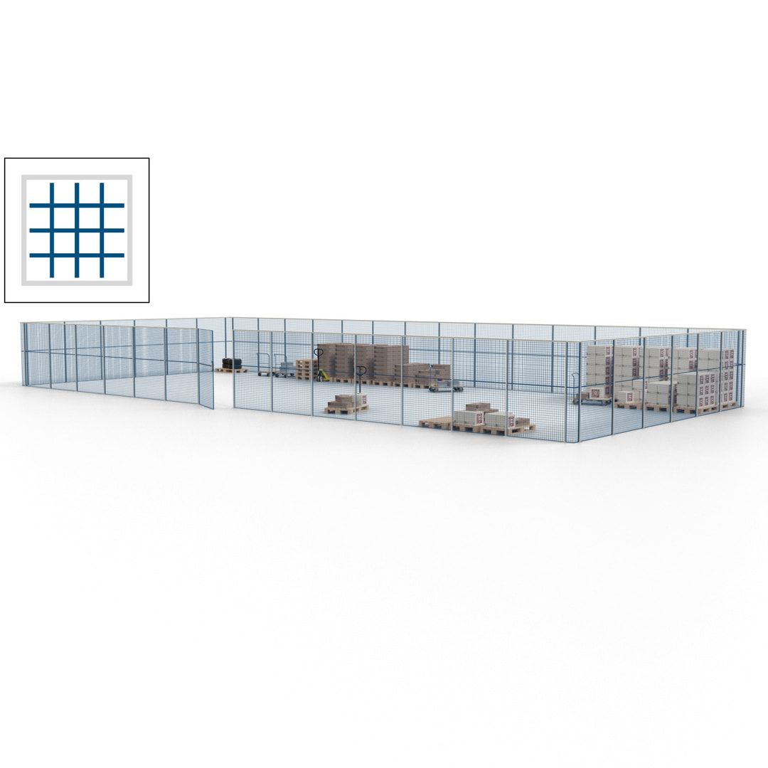 Maschinen Schutzgitter - Hallentrennwand - Sicherheitszaun - Tür - 60 m - 2.200 x 21.400 x 9.400 mm (HxBxT) - enzianblau