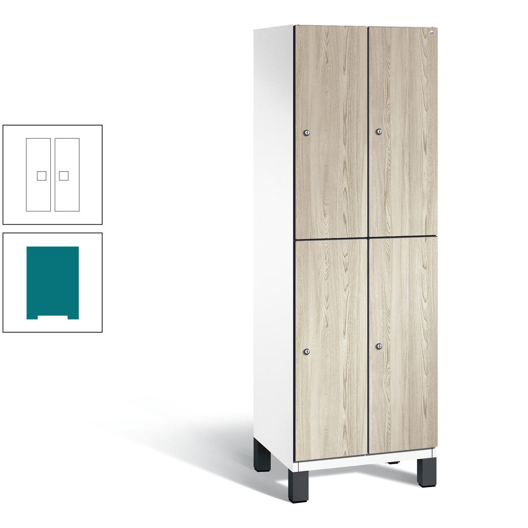 Fächerschrank, Garderobenschrank, mit Füßen, 2 Abteile, 1.980 x 600 x 525 mm (HxBxT), Korpus anthrazitgrau, Tür Donau-Ahorn