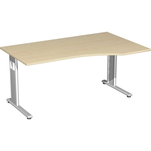 Eckschreibtisch, Bürotisch, Füße einseitig verkürzt, C-Fuß Flex, Ecke rechts, 720 x 1.800 x 1.000 mm (HxBxT), Gestell silber, Dekor Ahorn