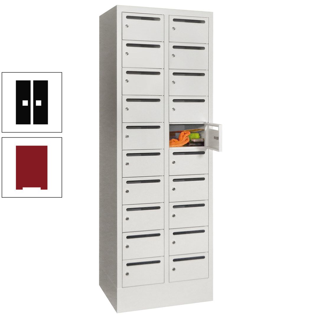 Postverteilerschrank, Schließfachschrank, 2 Abteile a 300 mm, 20 Fächer, 1.850 x 600 x 500 mm (HxBxT), Korpus anthrazitgrau, Front anthrazitgrau