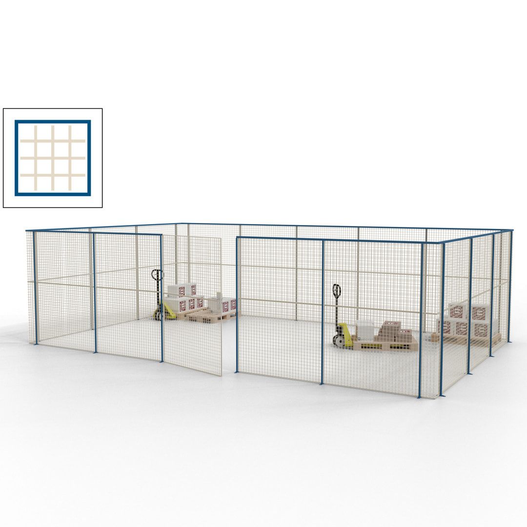 Maschinen Schutzgitter - Hallentrennwand - Sicherheitszaun - Tür - 22 m - 2.200 x 7.900 x 4.900 mm (HxBxT) - enzianblau