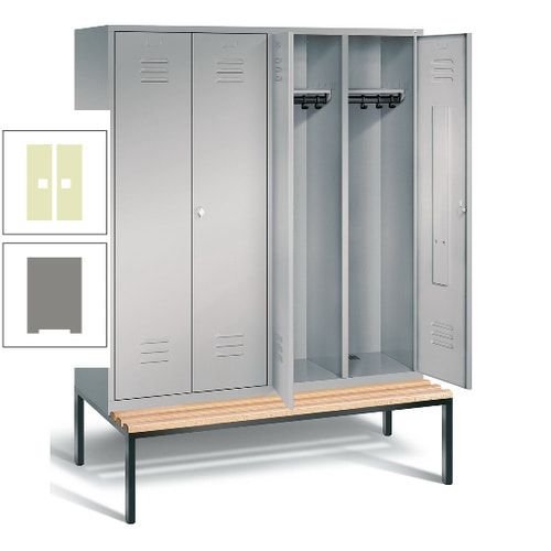 Doppel-Spindschrank, Buche Sitzbank untergebaut, 4 Abteile a 400 mm, Korpus lichtgrau, Tür anthrazitgrau, 2.090 x 1.590 x 815 mm (HxBxT)