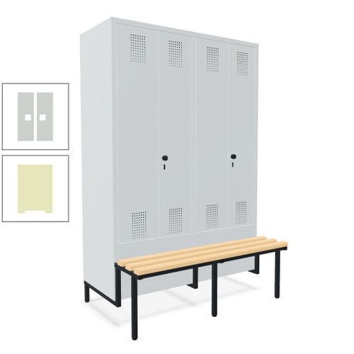 Doppel-Spind, Garderobenschrank, Buche Sitzbank integriert, 4 Abteile 300 mm, Korpus anthrazitgrau, Tür anthrazitgrau, 1.850 x 1.200 x 815 mm (HxBxT)