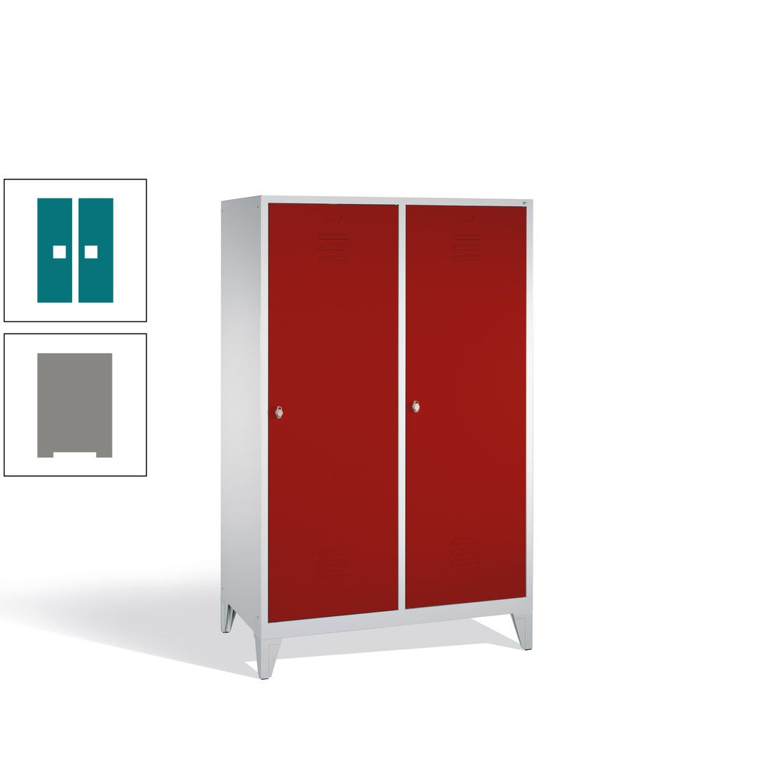 Doppel-Spind mit 2 Großtüren, Garderobenschrank mit Füßen, 4 Abteile a 300 mm, Korpus anthrazitgrau, Tür anthrazitgrau, 1.850 x 1.190 x 500 mm (HxBxT)